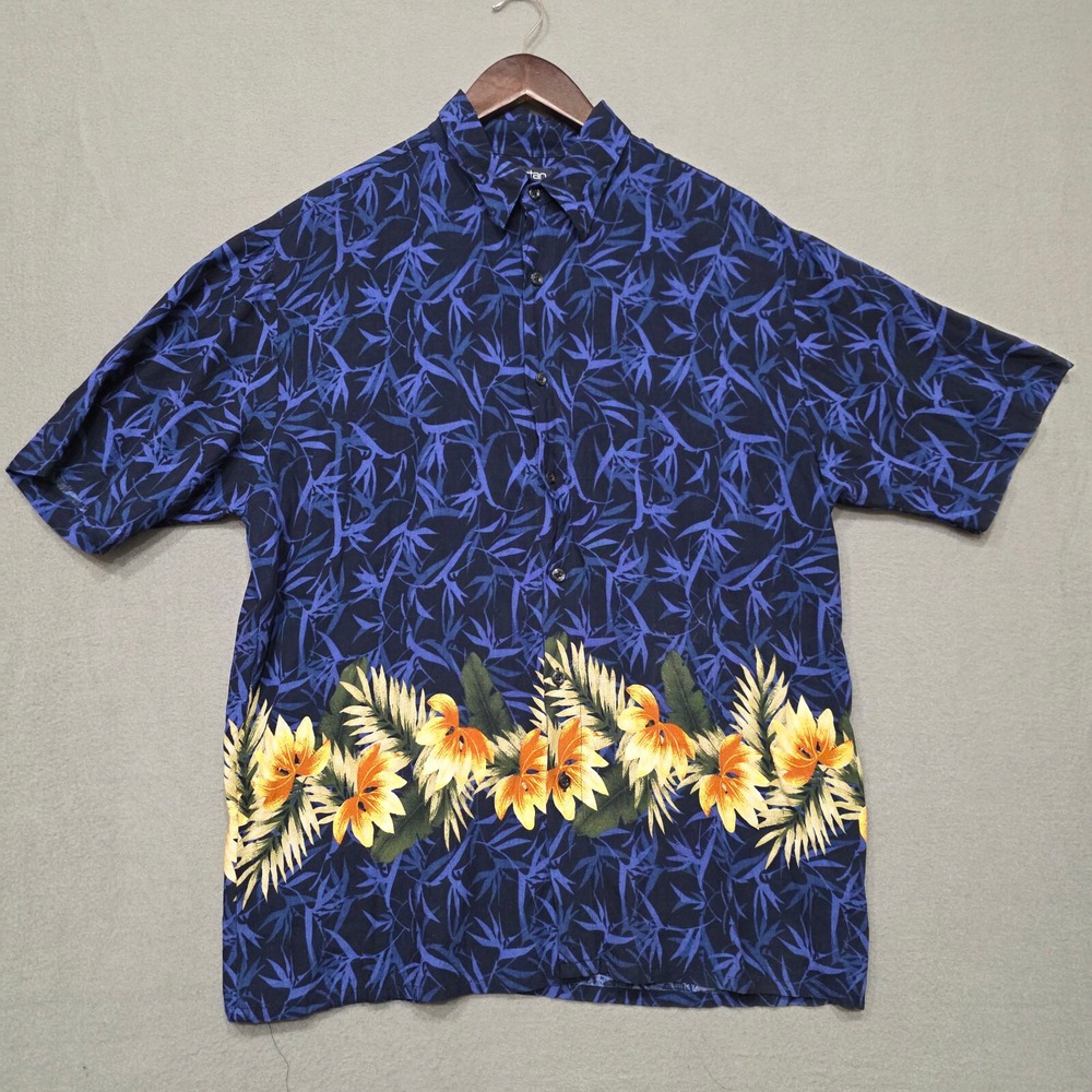 Puritan Mens Multi Colored Floral Short Sleeve Button Up Hawaiian Shirt Size Med